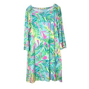 Lilly Pulitzer Sophie Dress Palm Leaf Print Size XL UPF 50+ Boat Neck Sheath